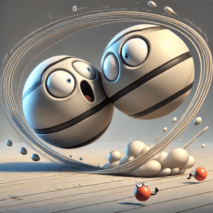  Шуточный рисунок как изменится скорость шарика после удара о другой шарик